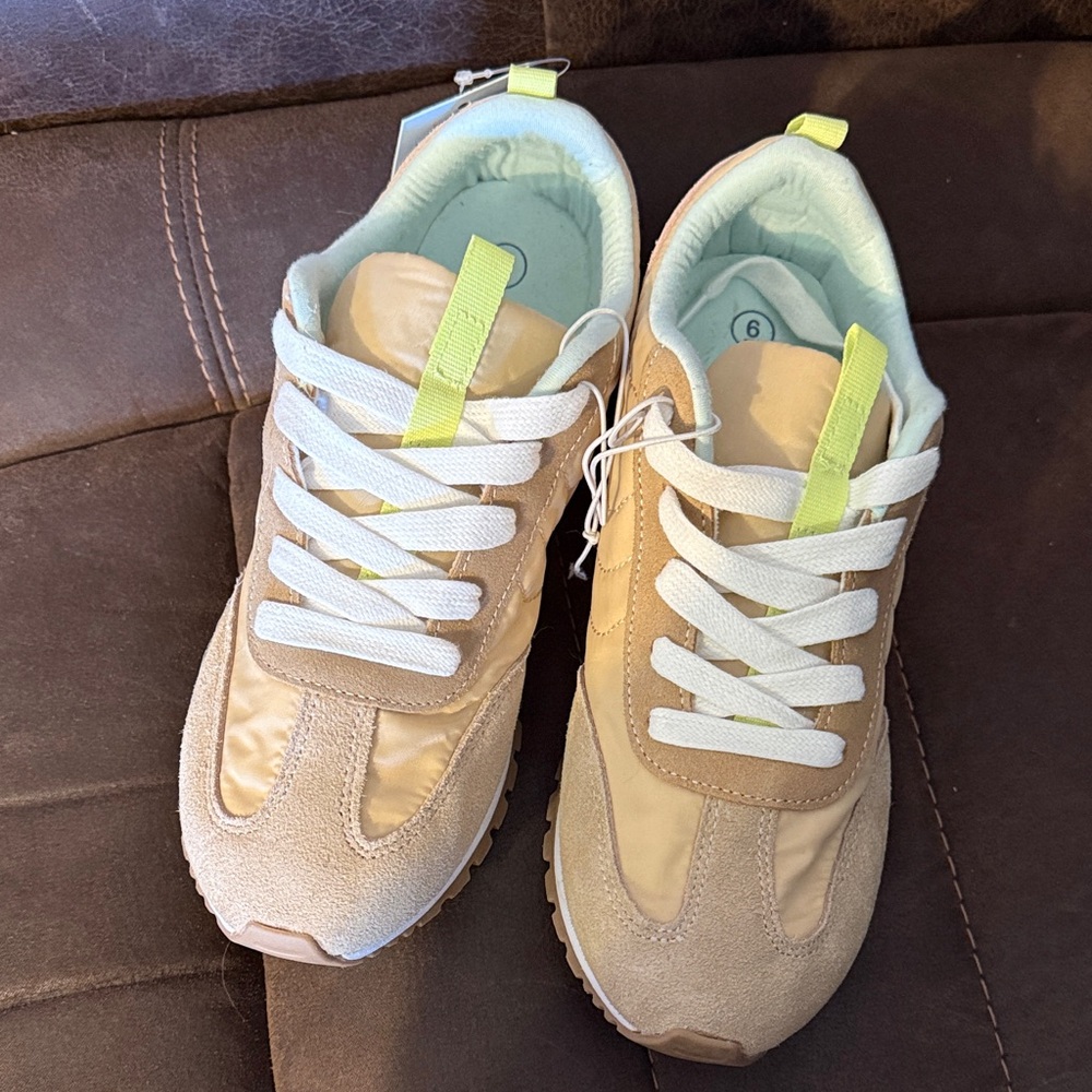 NWT Cat & Jack Beige and White Sneakers with Lime Accents